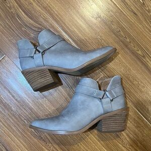 Grey Ankle Booties with Stacked Heel